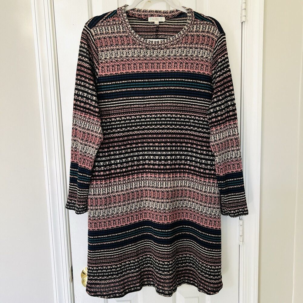 Love Fire Pink & Black Knitted Cozy Stretchy Sweater Dress Plus Size 2X